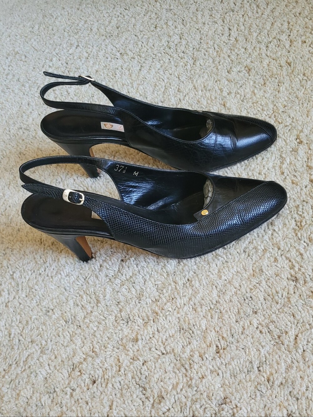 Gucci Black Leather Slingbacks  3" Heels  7 1/2 - Picture 2 of 6